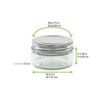 Round reusable jar glass with aluminium cap 3.3oz D:2.75in W:2.9in H:1.69in - 20 pcs Round reusable jar glass with aluminium cap 3.3oz D:2.75in W:2.9in H:1.69in - 20 pcs